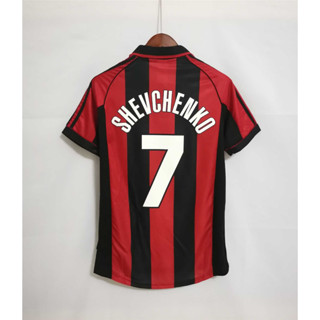 เสื้อกีฬาแขนสั้น ลายทีมชาติฟุตบอล AC Milan SHEVCHENKO MALDINI 98-99 ชุดเหย้า คุณภาพสูง สไตล์เรโทร