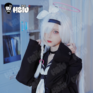 วิกผมคอสเพลย์ การ์ตูนอนิเมะ Blue Archive HSIU 100 ซม. สีเงิน สีขาว ผสมสีชมพูอ่อน วิกผมไฟเบอร์ยาว และหมวกวิกผม
