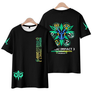 ใหม่ เสื้อยืดแขนสั้นลําลอง มีฮู้ด พิมพ์ลายอนิเมะ Honkai Impact 3 Mo Bius 3D ทรงหลวม สไตล์ญี่ปุ่น สําหรับผู้ชาย และผู้หญิง