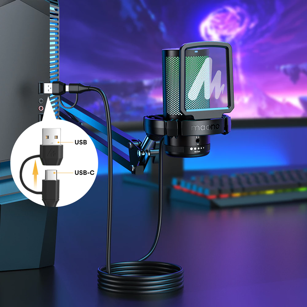 Maono DGM20S RGB USB ไมโครโฟนคอนเดนเซอร์ ตัดเสียงรบกวน พร้อมไมโครโฟน และไฟ RGB แจ็คหูฟัง 3.5 มม. สําหรับ PC สมาร์ทโฟน เล่นเกม สตรีมมิ่ง thumbnail 8