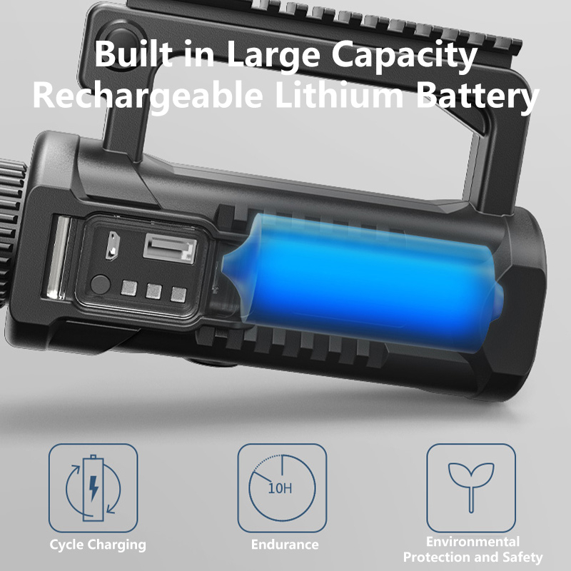 Smiling Shark W591 ไฟฉายสปอตไลท์ฉุกเฉิน P70 5000 Lumens ชาร์จ USB แบบพกพา สําหรับตั้งแคมป์กลางแจ้ง — صورة 8