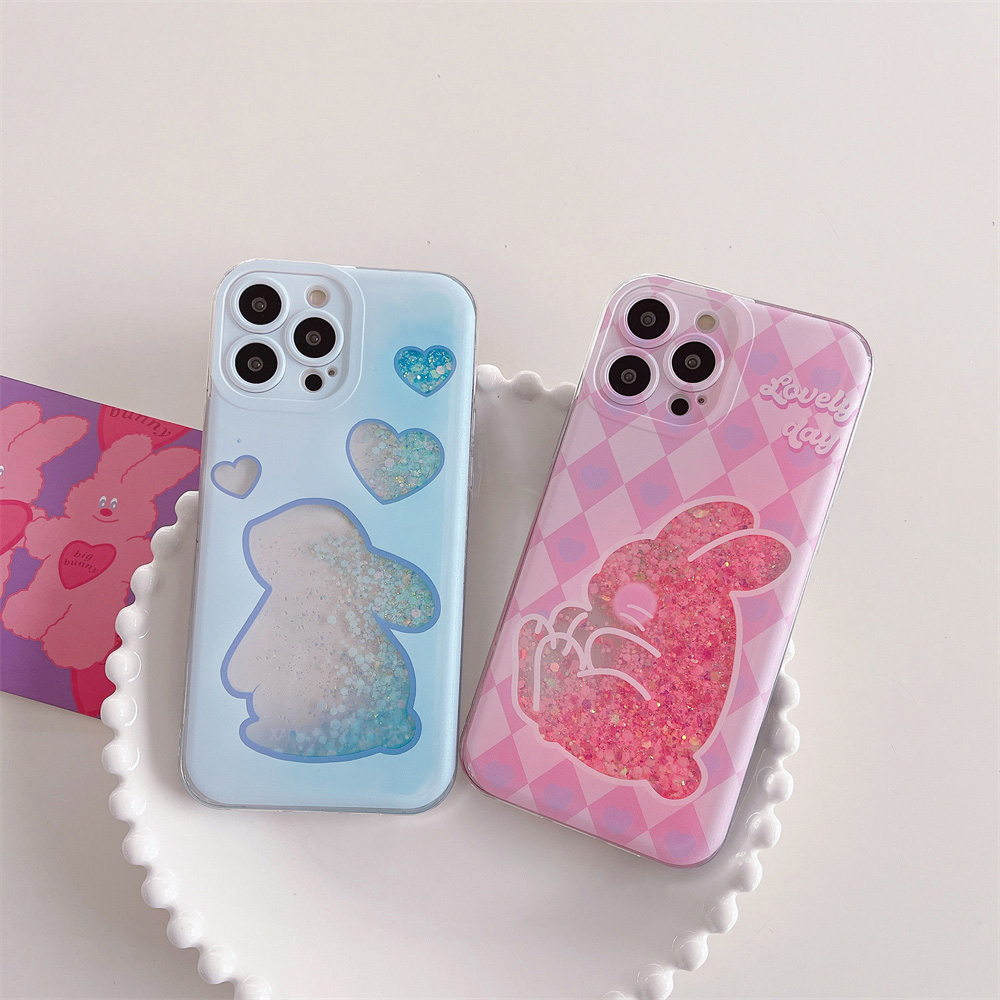 สําหรับ iPhone 14 Plus 13 Pro Max 12 11 น่ารักการ์ตูนกระต่าย Glow In The Dark Luminous Glitter Liqui