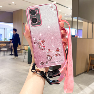 เคสใส ประดับพลอยเทียม ลายดอกไม้ พร้อมสายคล้อง สําหรับ OPPO A98 A78 A96 A76 A77S A77 A57 A16 A17 A17K A54 A55 R17