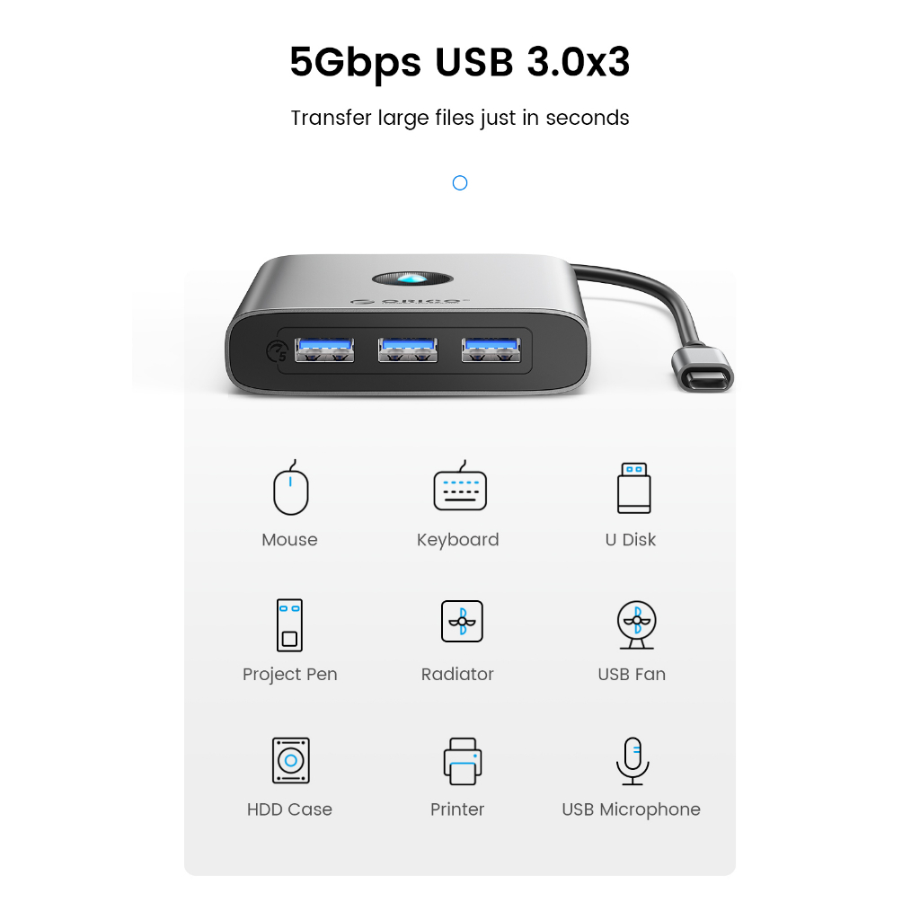 Orico USB C HUB ประเภท C ถึง 4K HDMI PD 100W RJ45 SD TF USB3.0 Dock station สําหรับ Mac Air M1 M2 (FAX3)