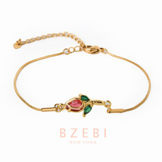 Bzebi สร้อยข้อมือ สเตนเลส ชุบทอง 18K หวาน สีชมพู ทิวลิป เครื่องประดับแฟชั่น พรีเมี่ยม ไม่จางหาย ใส่อาบน้ําได้ 1147b