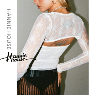 Hannie- เสื้อแขนยาว ผ้าลูกไม้ ลายดอกไม้ + เสื้อท่อนบน สีขาว ขนาดเล็ก แฟชั่นฤดูร้อน สําหรับผู้หญิง 2 ชิ้น