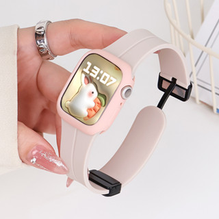 สายแม่เหล็ก + เคสซิลิโคน สําหรับ iwatch ultra band 44 มม. 45 มม. 49 มม. 40 มม. 41 มม. 42 มม. 38 มม. 45 มม. Smart watch สายซิลิโคน สําหรับ Series 8 7 8 se 6 5 3