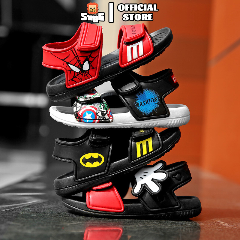 SUGE รองเท้าแตะเด็ก ซุปเปอร์ไลท์  มนุษย์แมงมุม แบทแมน การ์ตูนน่ารัก รองเท้าแตะชายหาด