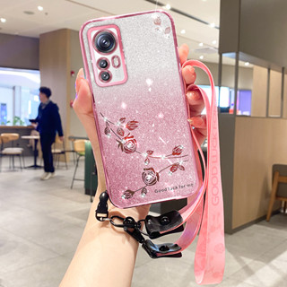 เคสโทรศัพท์มือถือแบบใส ประดับพลอยเทียม ลายดอกไม้ พร้อมสายคล้อง สําหรับ Xiaomi 12T Pro 11T Pro 12 lite 11 lite 13 lite 13 13Pro 13 ultra 12X 12 12S ultra 12Pro 12SPro