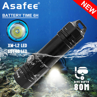 Asafee ไฟฉายดําน้ํา L2 SST40 AF12D 80 เมตร IPX8 กันน้ํา ชาร์จได้