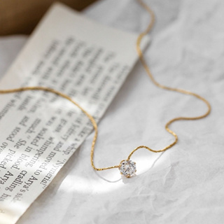 เรียบง่ายทันสมัย Classy เพชรเดี่ยว 18K สร้อยคอจี้ทองหญิงอ่อน…