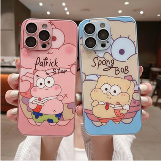 สําหรับ iPhone 12 13 11 14 Pro Max SpongeBob Pi Da Xing การ์ตูน พร้อมฟิล์มป้องกันเลนส์ เคส