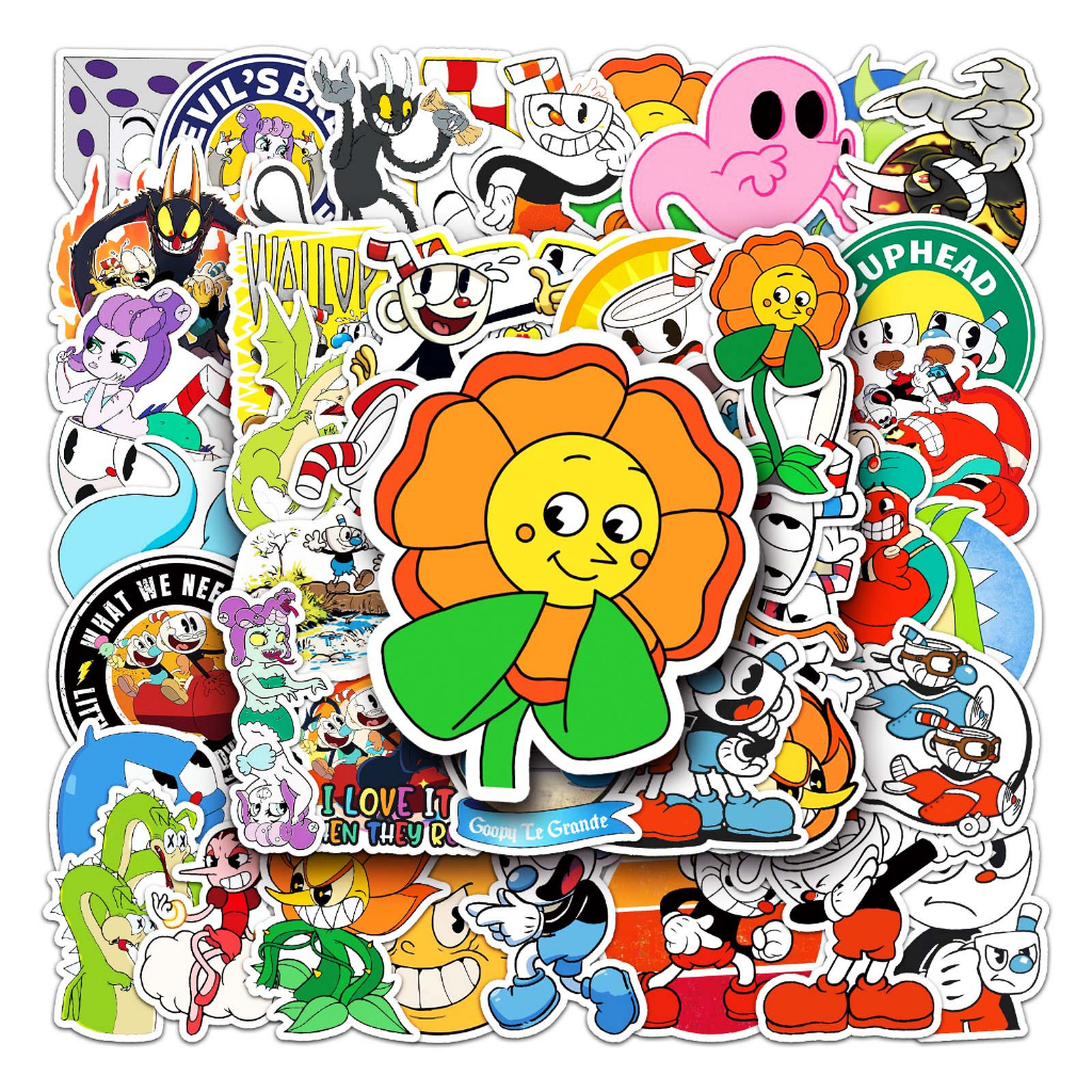 50 ชิ้นตลก Cuphead สติกเกอร์กันน้ํา DIY สําหรับโทรศัพท์แล็ปท็อปรถสติกเกอร์ Creative Home Decal