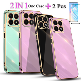 2 IN 1 Honor X8A เคสชุบขอบทอง พร้อมฟิล์มกันรอยหน้าจอเซรามิค แบบโค้ง