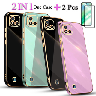 2 IN 1 Realme C20 C11 2021 เคสชุบทอง พร้อมกระจกนิรภัยกันรอยหน้าจอเซรามิค แบบโค้ง