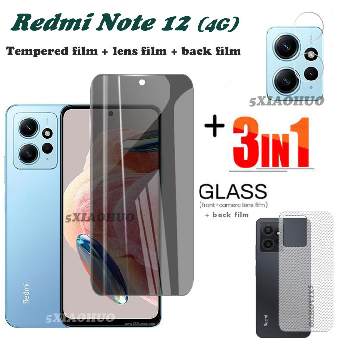 3in1 Redmi Note 12 ฟิล์มกระจกนิรภัย กันแอบมอง เพื่อความเป็นส่วนตัว Redmi Note 12 ฟิล์มเซรามิค และฟิล์มด้านหลัง Redmi Note 12 4G ฟิล์มกันรอยหน้าจอ + ฟิล์มเลนส์ + ฟิล์มด้านหลัง