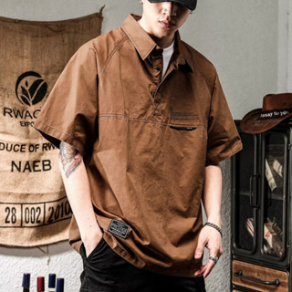 W Workwear เสื้อโปโล แขนสั้น คอปก สไตล์อเมริกันย้อนยุค แนวสตรีท เหมาะกับฤดูร้อน สําหรับผู้ชาย ไซซ์ M-3XL