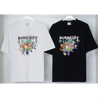 Burberr เสื้อแขนสั้นลําลอง ผ้าฝ้าย พิมพ์ลาย แฟชั่นฤดูร้อน สําหรับผู้ชายและผู้หญิง