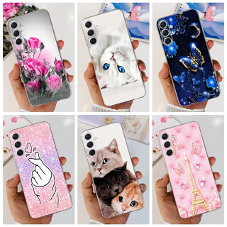 เคสโทรศัพท์ซิลิโคน TPU แบบนิ่ม ลายดอกไม้ และแมว สําหรับ Samsung Galaxy M54 F54 5G SM-M546B 2023