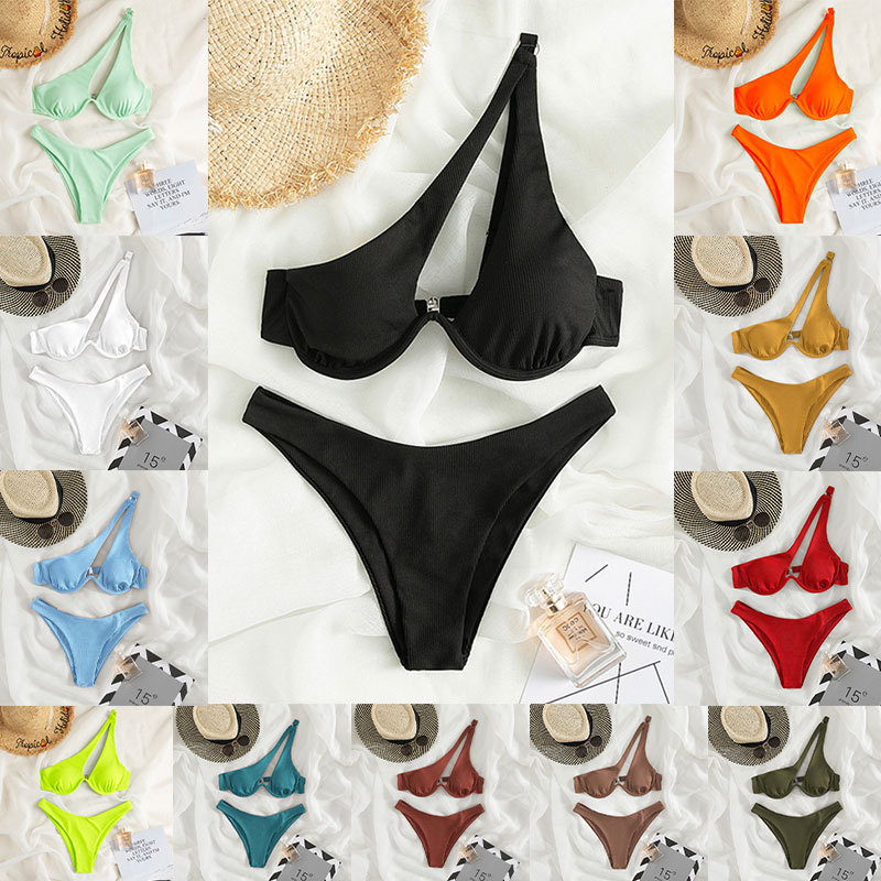 ชุดว่ายน้ํา บิกินี่ เปิดไหล่ข้างเดียว เซ็กซี่ สําหรับผู้หญิง