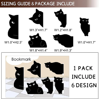Penlab Black Cat Bookmark Set 6 ชิ้นน่ารักการ์ตูนหน้าแม่เหล็กคลิปสําหรับหนังสืออ่านของขวัญเครื่องเขียนที่ไม่ซ้ํากัน