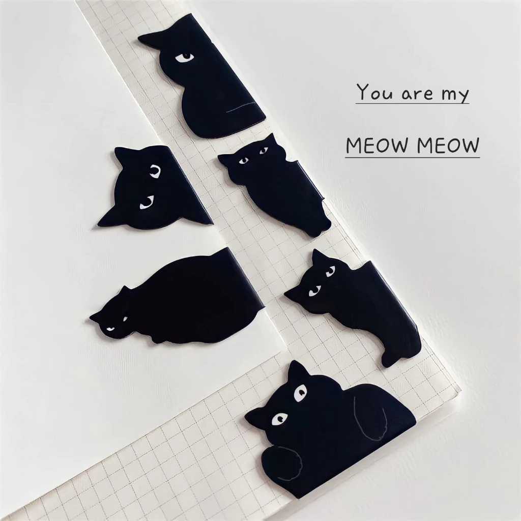 Penlab Black Cat Bookmark Set 6 ชิ้นน่ารักการ์ตูนหน้าแม่เหล็กคลิปสําหรับหนังสืออ่านของขวัญเครื่องเขียนที่ไม่ซ้ํากัน