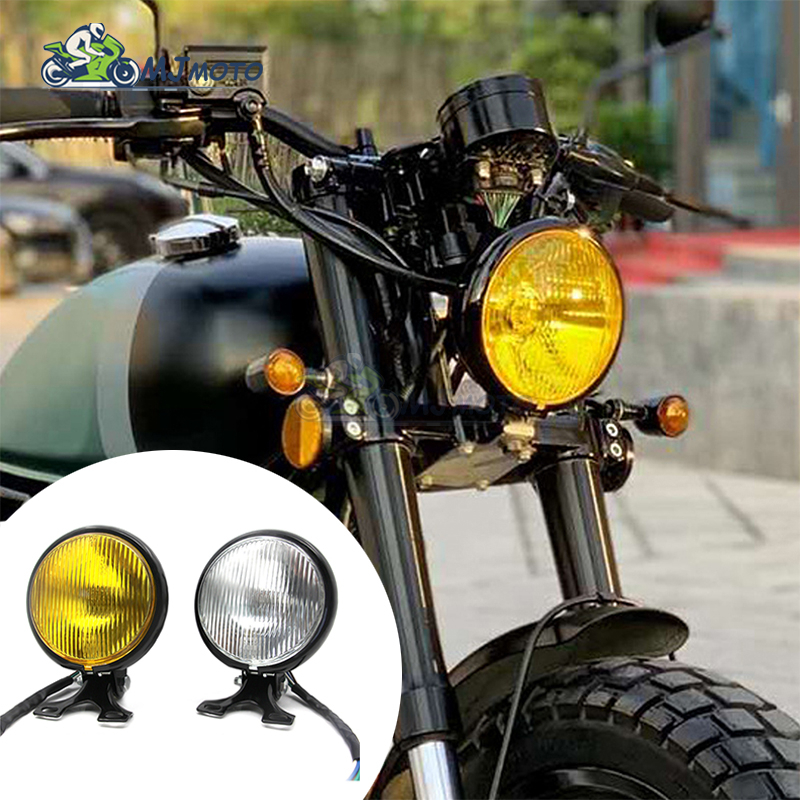 35w 12V Universal Retro โลหะรถจักรยานยนต ์ ไฟหน ้ ารอบผู ้ ถือ Electroplate เงิน Vintage Bracket โคมไฟสําหรับ CG125 GN125