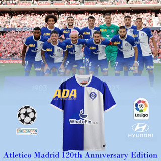 เสื้อกีฬาแขนสั้น ลายทีมชาติฟุตบอล Atletico Madrid 120th Anniversary Edition 23-24 คุณภาพสูง สําหรับผู้ชาย ไซซ์ S-2XL