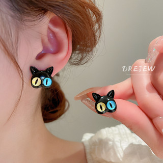 DREJEW เข็มเงิน สีดํา ตาโต แมว ต่างหู น่ารัก แมว น่ารัก ต่างหู บุคลิกภาพ เทรนด์ใหม่ เฉพาะตัว ต่างหูสําหรับผู้หญิง