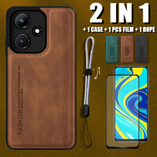 เคสหนังหรูหรา 2 IN 1 สําหรับ Infinix Hot 30 X6831 พร้อมตัวป้องกันหน้าจอเซรามิค และเชือกปรับได้