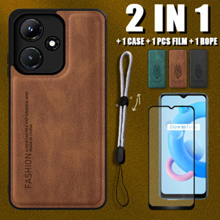 เคสหนังหรูหรา 2 IN 1 สําหรับ Infinix Hot 30i X669 พร้อมตัวป้องกันหน้าจอเซรามิค และเชือกปรับได้