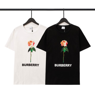 Burberr เสื้อยืดแขนสั้น ผ้าฝ้าย พิมพ์ลาย แฟชั่นสําหรับผู้ชายและผู้หญิง