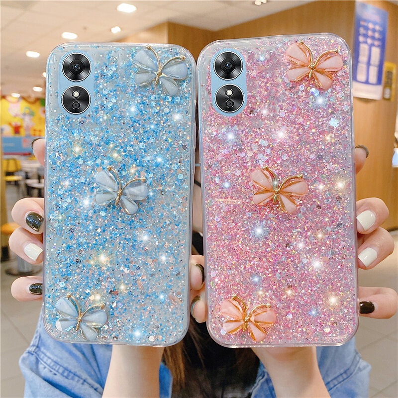 New เคสโทรศัพท์ OPPO A79 5G A18 A38 A58 A78 4G 5G A98 A17k A17 Reno 10 Pro+ 8T 8 Reno10 Reno8T Fashion Bling Diamond Silver Crystal Three Butterfly Glitter Transparent Soft Case Cover เคส OPPO Reno10Pro OPPOA79 OPPOA38 OPPOA18 OPPOA78 เคสรีโน10