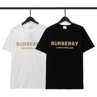 Burberr เสื้อยืดแขนสั้น ผ้าฝ้าย พิมพ์ลาย แฟชั่นสําหรับผู้ชายและผู้หญิง