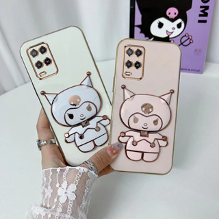 OPPO A16 A54 A15 A15s A16K A52 A92 A53 A31 A91 เคสโทรศัพท์มือถือ ซิลิโคนนุ่ม พร้อมกระจกแต่งหน้า พับได้ ลายคุโรมิ สําหรับ