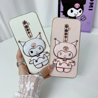 เคส OPPO Reno 2 Z 2Z 2F 10X Zoom Reno 3 / Reno 4 Pro พร้อมกระจกแต่งหน้า พับ Kuromi ตัวยึด ซิลิโคนนุ่ม เคสโทรศัพท์