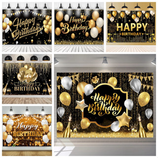 ป้ายแบนเนอร์ ลาย Happy Birthday สีทอง กลิตเตอร์ สีดํา สําหรับตกแต่งปาร์ตี้วันเกิด 18 20 30 40 50 60st
