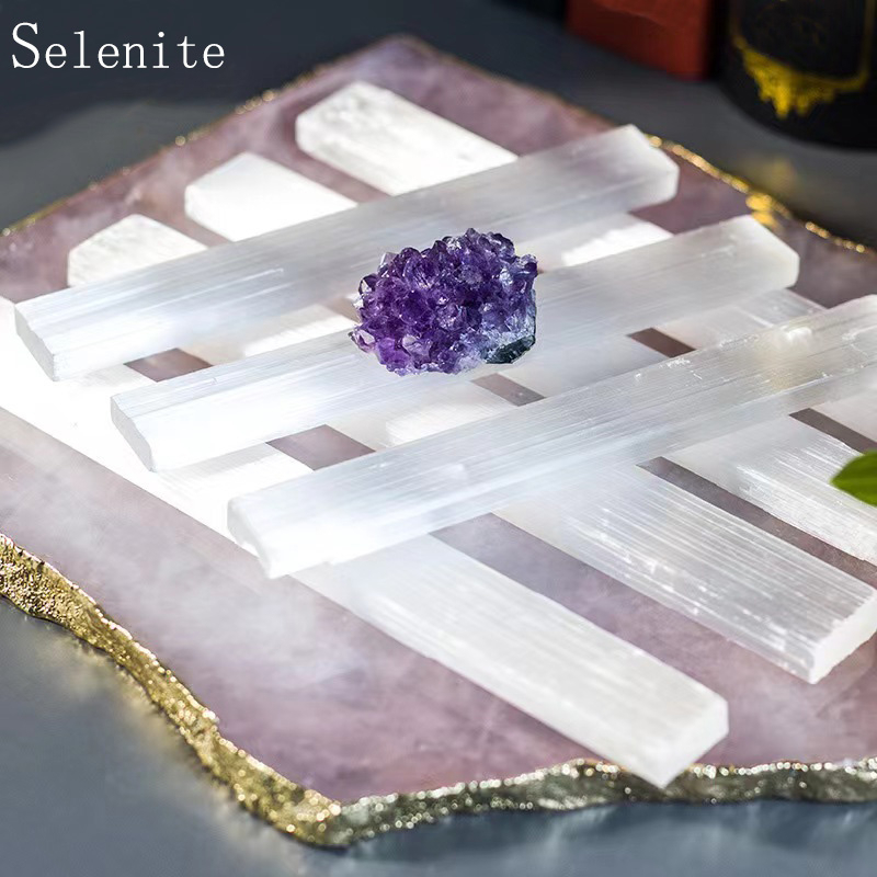 1PC AAAAA + Selens Wand หินคริสตัลธรรมชาติสําหรับทําความสะอาดยาวสีขาว Wand Selens Stone Healing Ener