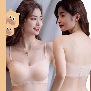 🎀bearbra🎀สายคล้องไหล่ ถอดออกได้ ชุดชั้นในสตรี ที่ไม่มีสายหนัง ชุดชั้นในหน้าอกเล็ก รวบรวมรูปลักษณ์ ขนาดใหญ่ ไร้รอยต่อ กันลื่น มองไม่เห็น ชุดชั้นใน