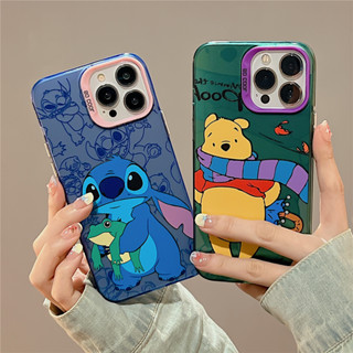 [ผ้าพันคอ สีเหลือง หมี Stitch สองชั้น สีเงิน กันกระแทก] เคสโทรศัพท์มือถือ สําหรับ iPhone14pro 13 12 pro max 11