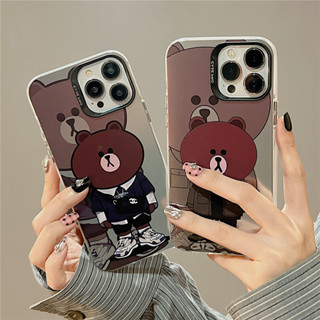 [เคสโทรศัพท์ ลายการ์ตูนหมีบราวน์ ชุบไฟฟ้า กันกระแทก หรูหรา สีเงิน] สําหรับ iPhone14pro 13 12 pro max 11