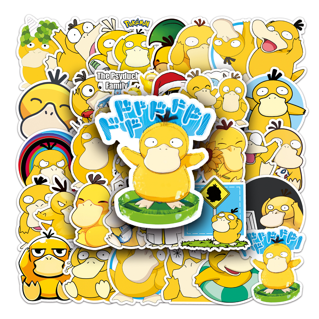 50 ชิ้นตลก Pokemon Psyduck สติกเกอร์กันน้ํา DIY สําหรับโทรศัพท์แล็ปท็อปรถสติกเกอร์ Creative Home Decal