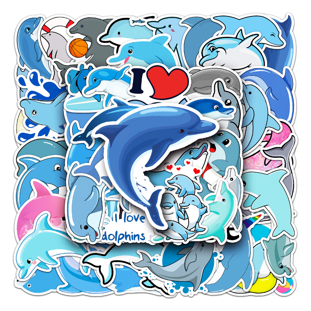 50 ชิ้นตลก Dolphin สติกเกอร์กันน้ํา DIY สําหรับโทรศัพท์แล็ปท็อปรถสติกเกอร์ Creative Home Decal