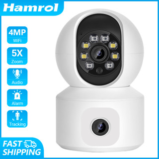 Hamrol กล้องวงจรปิดอัจฉริยะ 2K 4MP wifi PTZ มองเห็นกลางคืน สองทาง เชื่อมต่อไวไฟ ติดตามเซลฟอนอัตโนมัติ