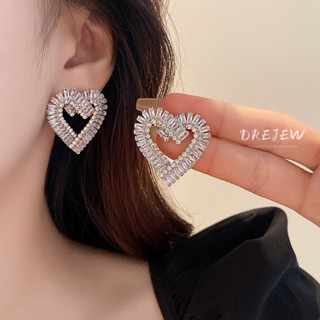 DREJEW เข็มเงิน เฉพาะ ที่เรียบง่าย เพทาย ความรัก ต่างหู เกาห…