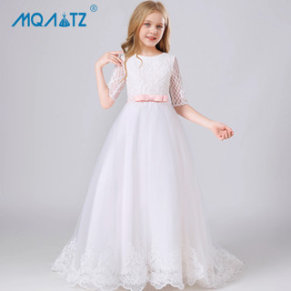 Mqatz ชุดเดรสเจ้าหญิง แขนยาวครึ่งแขน สีขาว แฟชั่นฤดูร้อน สําหรับเพื่อนเจ้าสาว 4-14Y LP-310