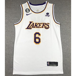 ใหม่ ครบรอบ 75 ปี NBA Los Angeles Lakers 2022 สําหรับผู้ชาย #เสื้อกีฬาบาสเก็ตบอล ปักลาย LeBron James สีขาว 6 ชิ้น