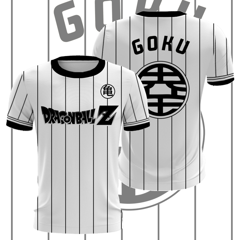 Jersey White Line Dragon Ball Goku Super Saiyan Grown Shirt Sport Outdoor Jersey 2024 ฤดูร ้ อนใหม ่