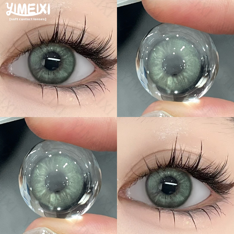 {เกรด -0.00~-8.00}Yimeixi 2 ชิ้นคอนแทคเลนส์สีที่มีองศาคอนแทคเลนส์สายตาสั้น 0 ~ 8.00 คอนแทคเลนส์สีเขียว 14.2 มม. คอนแทคเลนส์สีเทาธรรมชาติใช้ปี WT: 38%