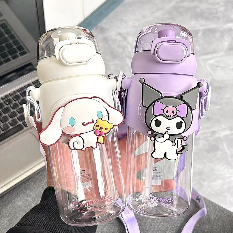 Popkozzi ขวดน้ําไวนิล ลายการ์ตูน BPA Free Tritan ขนาด 600 มล. กันรั่วซึม สําหรับเด็ก